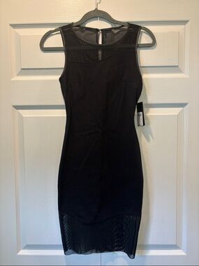 Guess Jet Black Mesh Bodycon Dress XS NWT